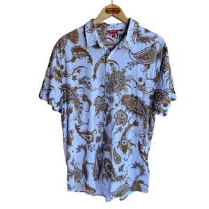 Guess Men's Vintage Y2k Knit Jersey Button Up Shirt Paisley White Size Large